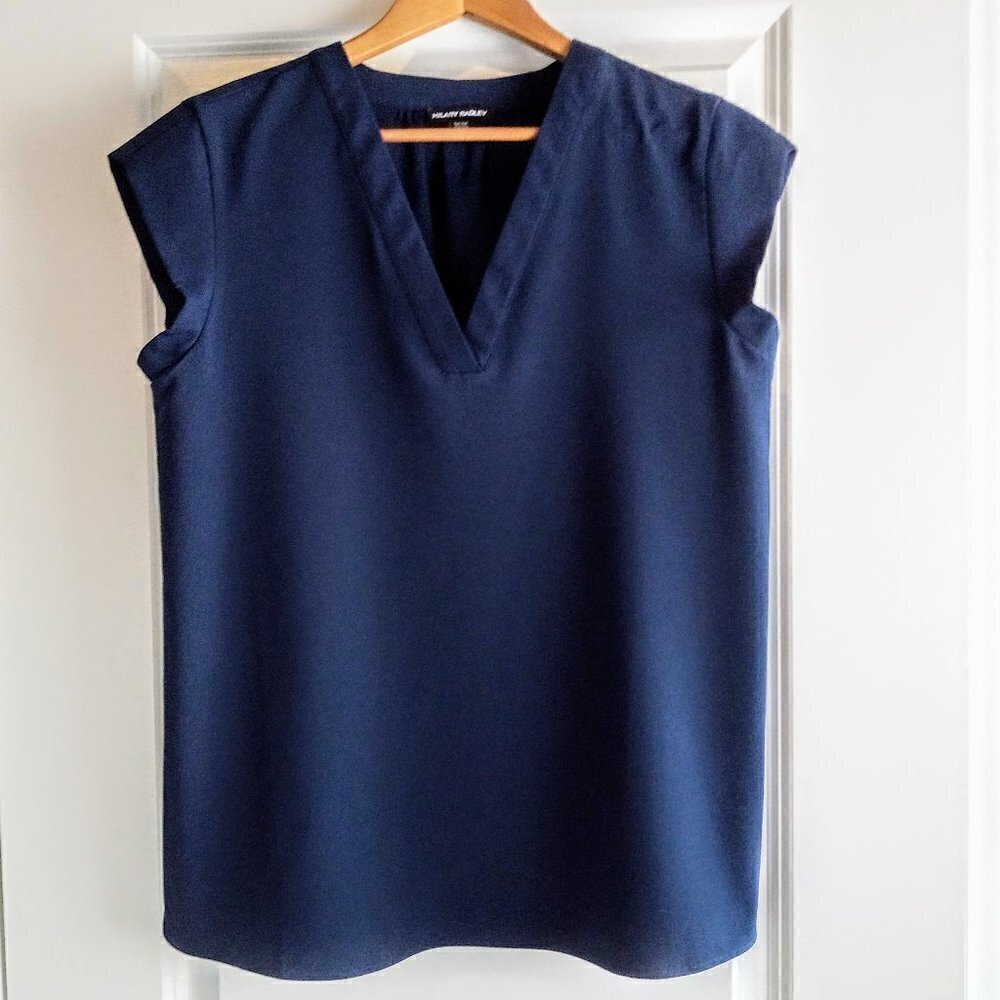 Hilary Radley Navy Blue Cap Sleeve V-Neck Top